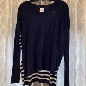 Striped Cabi Blue and White Striped Rayon Top